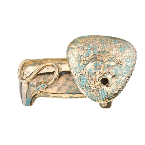 D7146 Persischer Königslöwe aus Keramik mit 11 Karat Blattgold