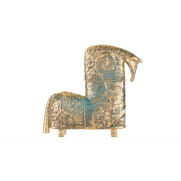 D7128 Königlicher Nisäer Pferd aus Keramik mit 11 Karat Blattgold