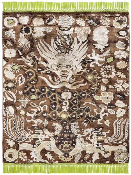 71428 Ikat Dragon No. 04 AppleGreen on ChocolateBrown